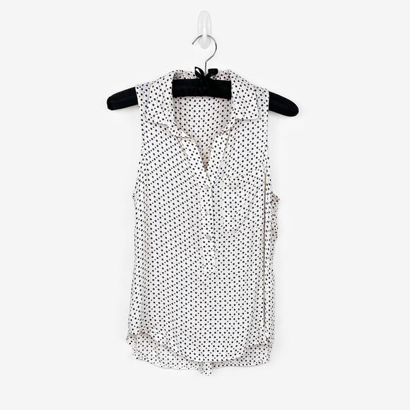 Bella Dahl Dotted Sleeveless Blouse Small Cream Blue Rayon Popover Shirt Summer - Picture 1 of 4